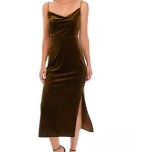 Taylor Sleeveless Cami Cowl Neck Solid Velvet Midi Length Dress Size 6